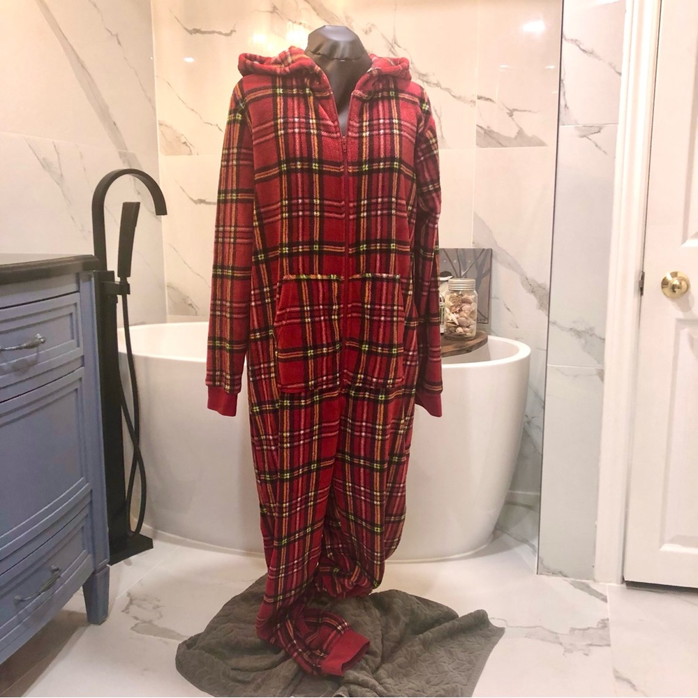 Red Plaid Onesie Canadian PJ s Christmas Jammies soft long johns